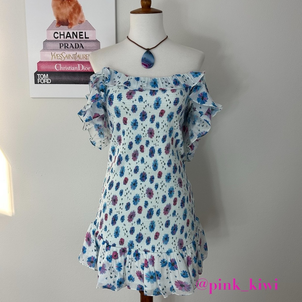 LoveShackFancy Kodie Smocked Ruffle Floral Mini Dress